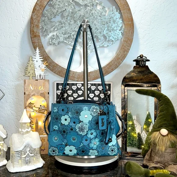 COACH#58840 BLUE TEA ROSE APPLIQUE ROGUE SATCHEL - Picture 1 of 17